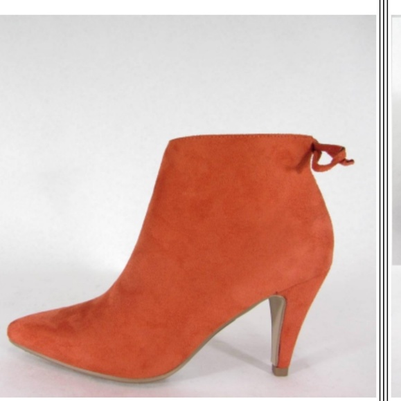 Fashion Footwear Shoes - Vegan Suede Orange Bootie